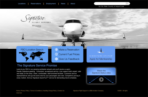 The Signature Flight Support website.