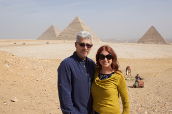 Chris Brunner and Sonia Greteman in 2012 in front of the pyramids in Egypt, which they missed seeing in 2011 because of civil unrest in the country. 
