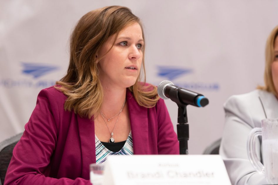 brandi chandler of airbus participates in the wac stem panel